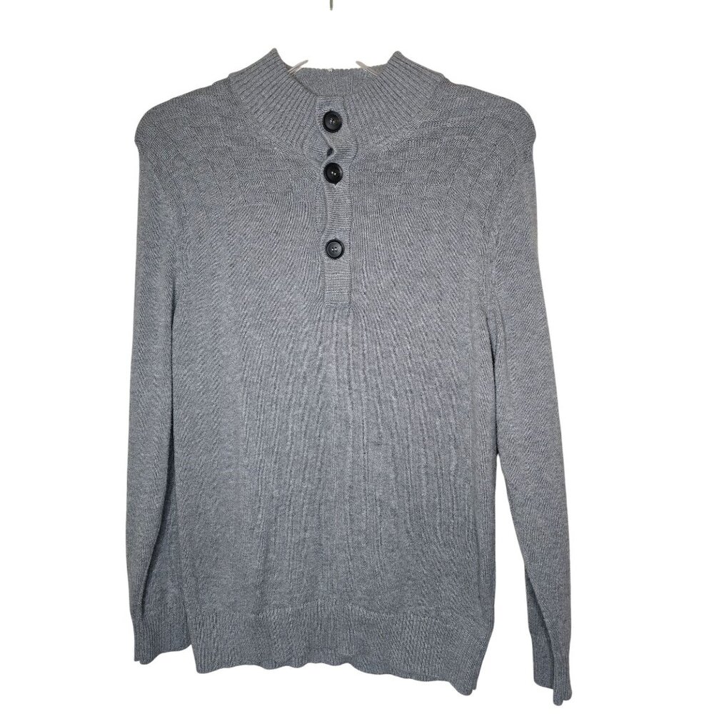 Criquet Small Gray Button Mock Neck‎ Sweater 90% Cotton 10% Cashmere